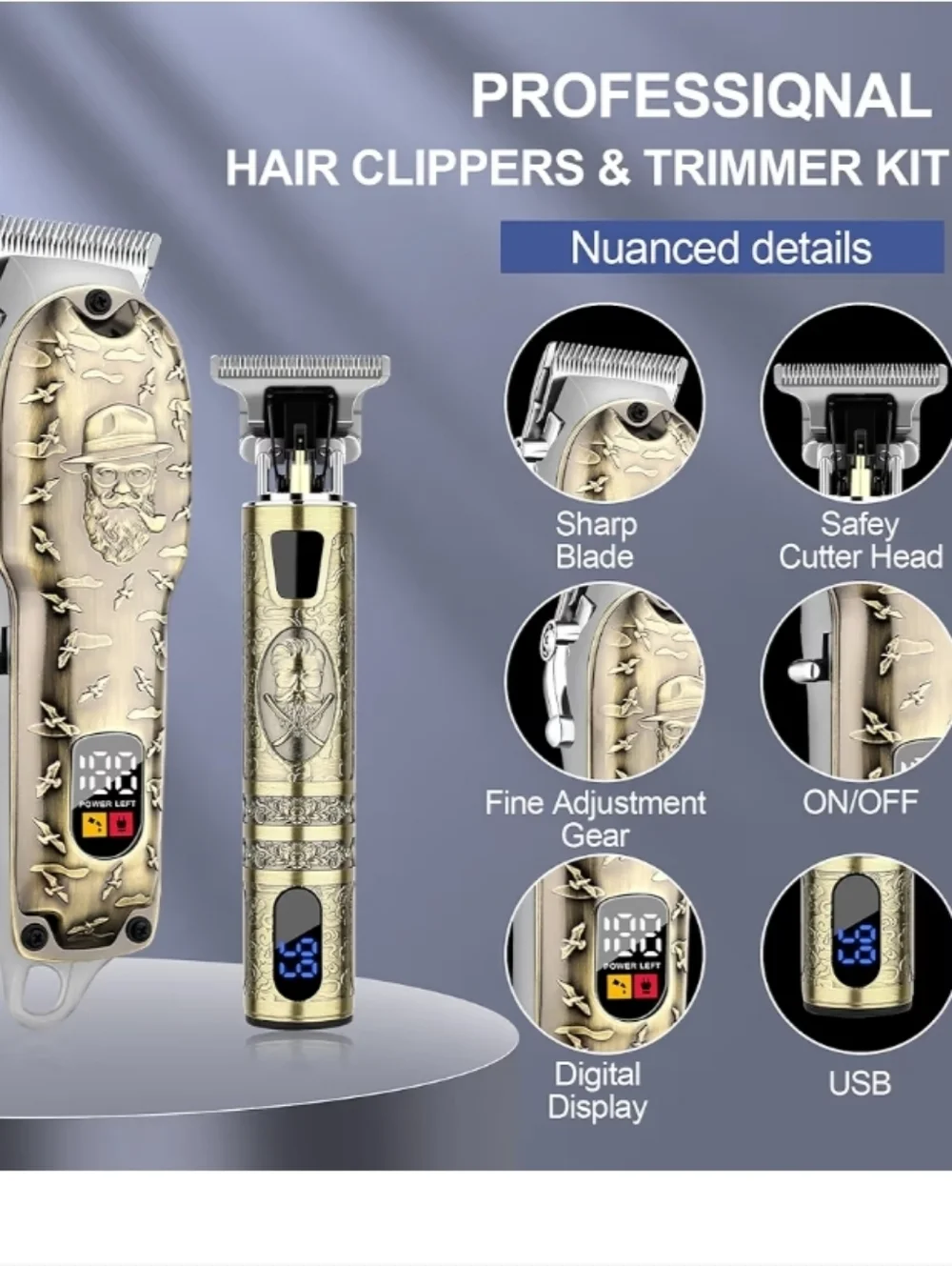 Gold Men's Grooming Kit — Gold Trimmer, T-Blade Trimmer & Foil Shaver Set